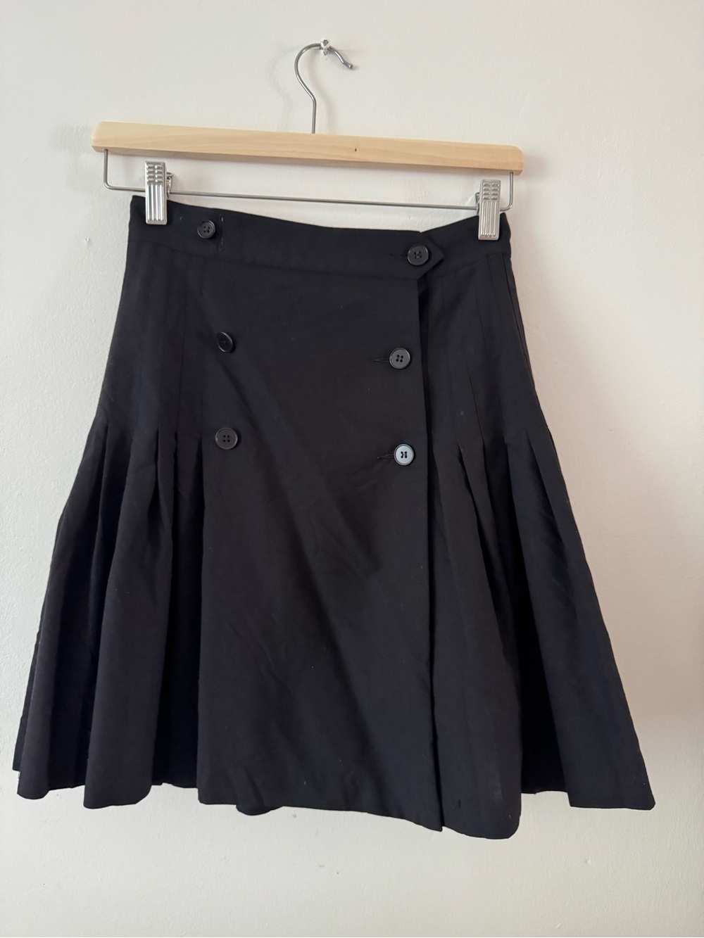 Banana Republic Black Pleated Wrap Skirt with Button Detail
